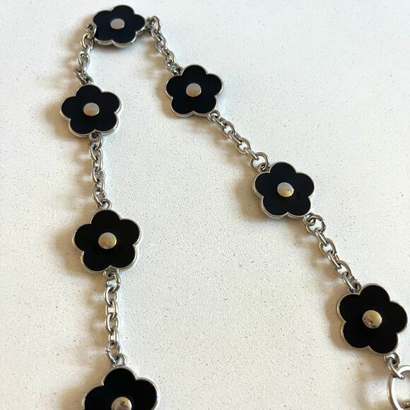 Black Flower Bag Charm Chain, Purse Extender - Picture 2 of 3